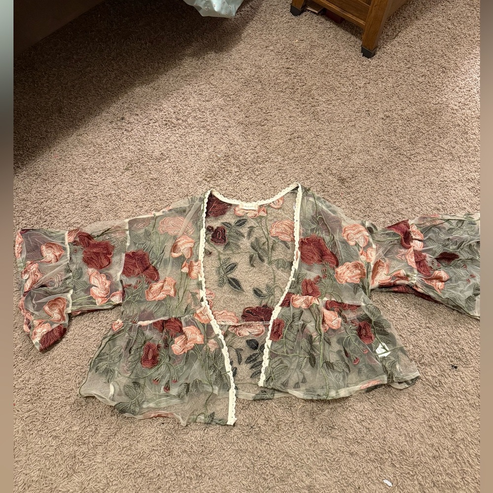 Altar'd State Embroidered Floral Sheer Shawl